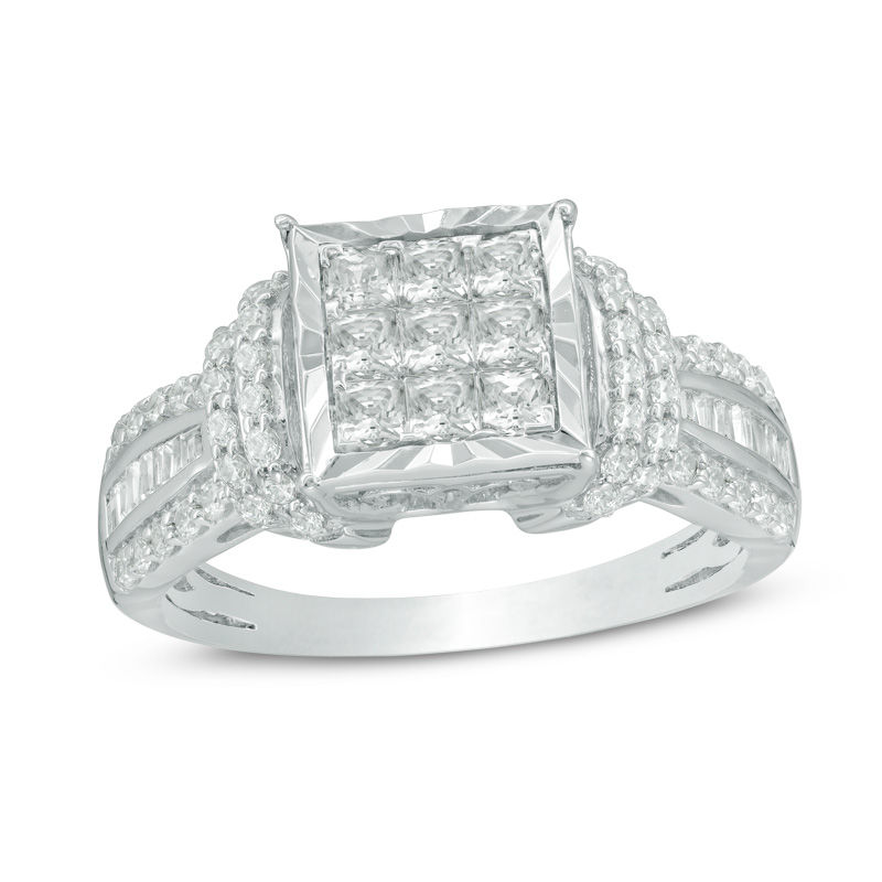 Main Image 1 of 1 CT. T.W. Composite Princess-Cut Diamond Collar Engagement Ring in 14K White Gold