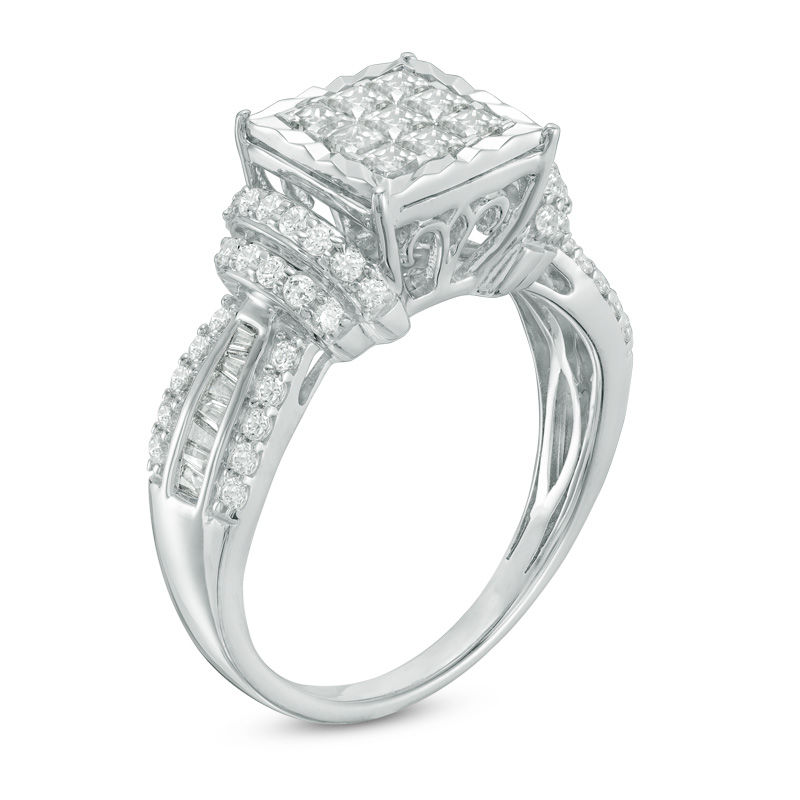 Main Image 2 of 1 CT. T.W. Composite Princess-Cut Diamond Collar Engagement Ring in 14K White Gold