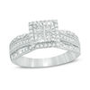 Thumbnail Image 1 of 1/2 CT. T.W. Quad Princess-Cut Diamond Frame Vintage-Style Bypass Engagement Ring in 10K White Gold
