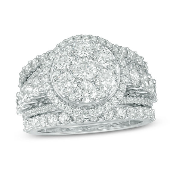 3-1/2 CT. T.w. Diamond Double Frame Three Piece Bridal Set in 14K White Gold