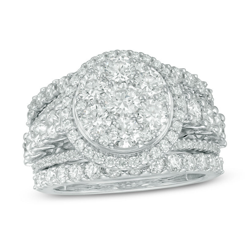 Main Image 1 of 3-1/2 CT. T.W. Diamond Double Frame Three Piece Bridal Set in 14K White Gold
