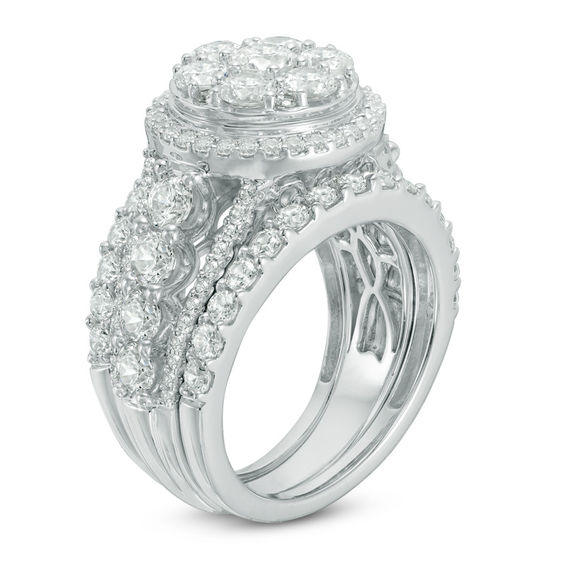 3-1/2 CT. T.w. Diamond Double Frame Three Piece Bridal Set in 14K White Gold
