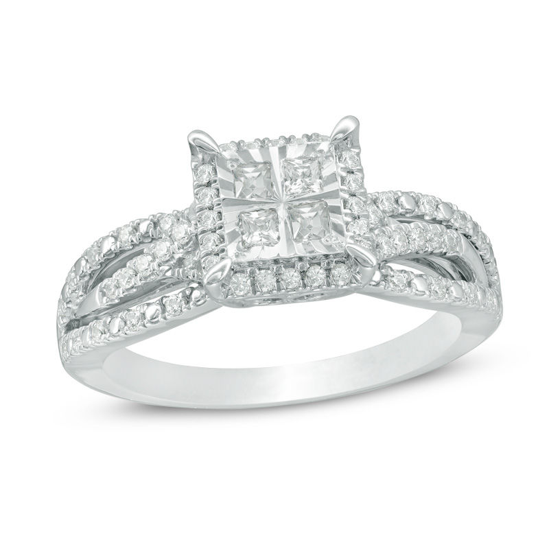 Main Image 1 of 1/2 CT. T.W. Quad Princess-Cut Diamond Frame Engagement Ring in 10K White Gold