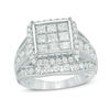Thumbnail Image 1 of 3 CT. T.W. Composite Princess-Cut Diamond Three Row Engagement Ring in 14K White Gold