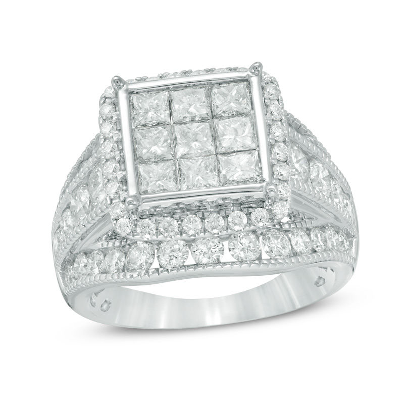Main Image 1 of 3 CT. T.W. Composite Princess-Cut Diamond Three Row Engagement Ring in 14K White Gold