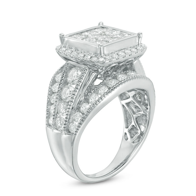 Main Image 2 of 3 CT. T.W. Composite Princess-Cut Diamond Three Row Engagement Ring in 14K White Gold