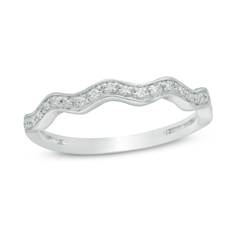 Main Image 1 of 1/10 CT. T.W. Diamond Wavy Stackable Band in 10K White Gold