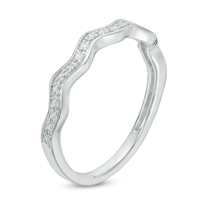 Main Image 2 of 1/10 CT. T.W. Diamond Wavy Stackable Band in 10K White Gold