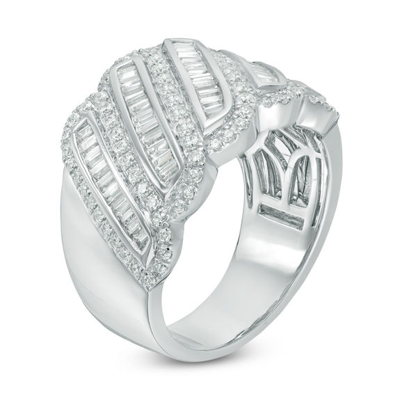 1-1/2 CT. T.w. Baguette and Round Diamond Slant Wavy Anniversary Band in 10K White Gold