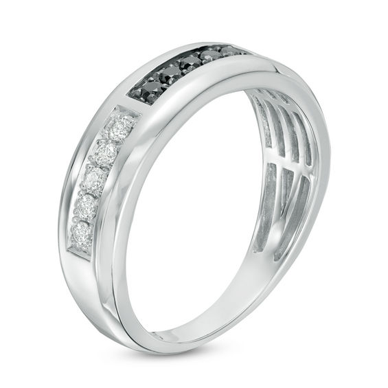 3/8 CT. T.w. Enhanced Black and White Diamond Wedding Band in 10K White Gold