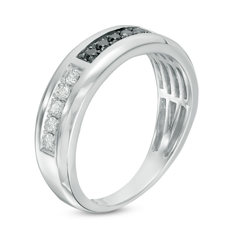 Men's 3/8 CT. T.W. Enhanced Black and White Diamond Wedding Band in 10K White Gold