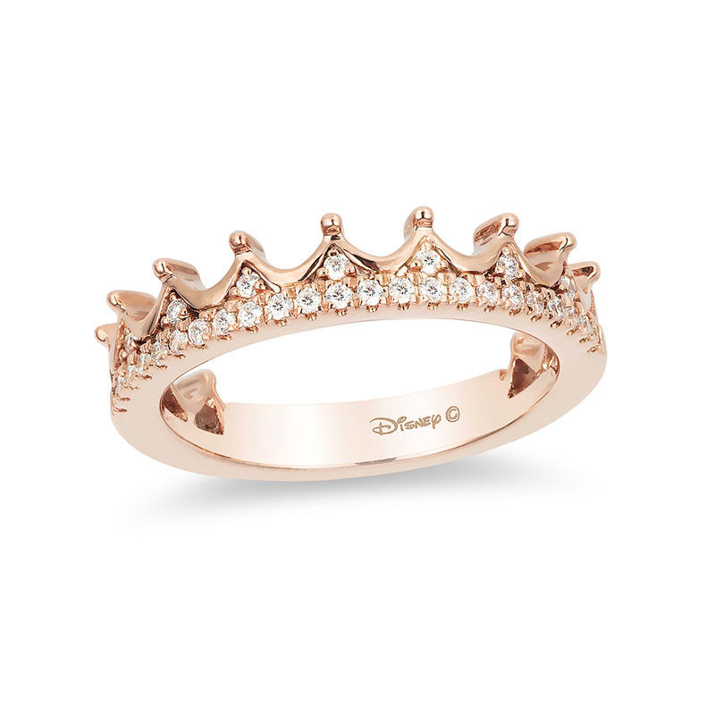 Main Image 1 of Enchanted Disney Princess 1/6 CT. T.W. Diamond Tiara Wedding Band in 14K Rose Gold