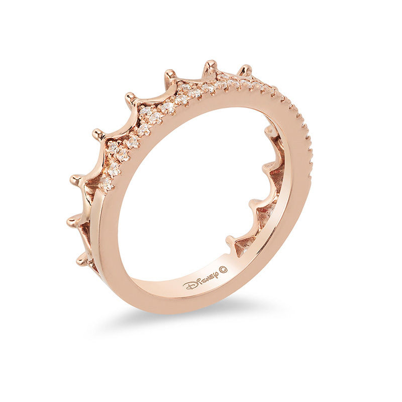 Main Image 2 of Enchanted Disney Princess 1/6 CT. T.W. Diamond Tiara Wedding Band in 14K Rose Gold