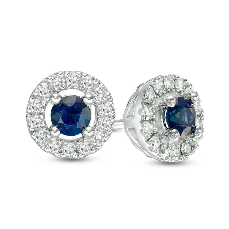 Main Image 1 of Vera Wang Love Collection Blue Sapphire and 1/6 CT. T.W. Diamond Frame Stud Earrings in Sterling Silver