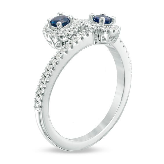 Vera Wang Love Collection Blue Sapphire and 1/5 CT. T.W. Diamond Bypass Ring in Sterling Silver - Size 6.5 Vera Wang Love Collection Blue Sapphire and 1/5 CT. T.W. Diamond Bypass Ring in Sterling Silver - Size 6.5