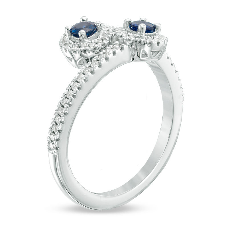 Main Image 2 of Vera Wang Love Collection Blue Sapphire and 1/5 CT. T.W. Diamond Bypass Ring in Sterling Silver