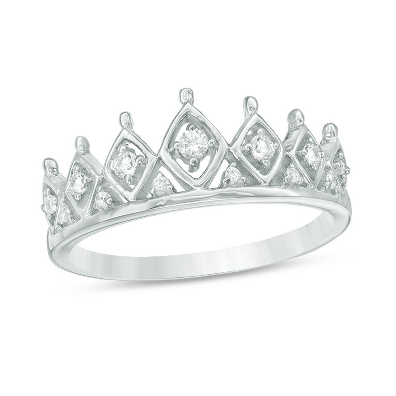 Main Image 1 of Lab-Created White Sapphire Crown Ring in Sterling Silver