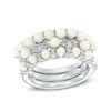 Thumbnail Image 0 of Cultured Freshwater Pearl and Lab-Created White Sapphire Stackable Three Ring Set in Sterling Silver