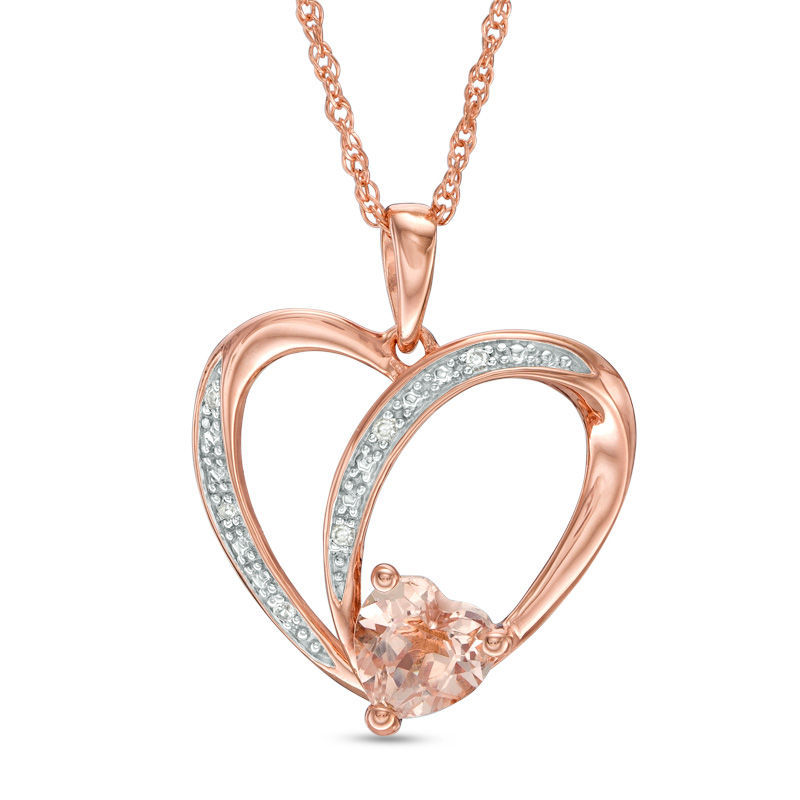 Main Image 1 of 6.0mm Morganite and Lab-Created White Sapphire Heart Pendant in 10K Rose Gold