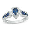 Thumbnail Image 0 of Pear-Shaped Blue Sapphire and 1/5 CT. T.W. Diamond Frame Ring in 10K White Gold