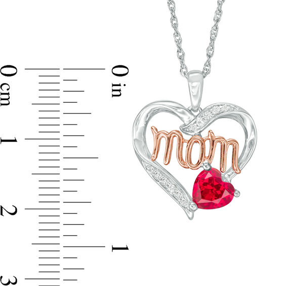 6.0mm Lab-Created Ruby and White Sapphire Mom Heart Pendant in Sterling Silver with 10K Rose Gold