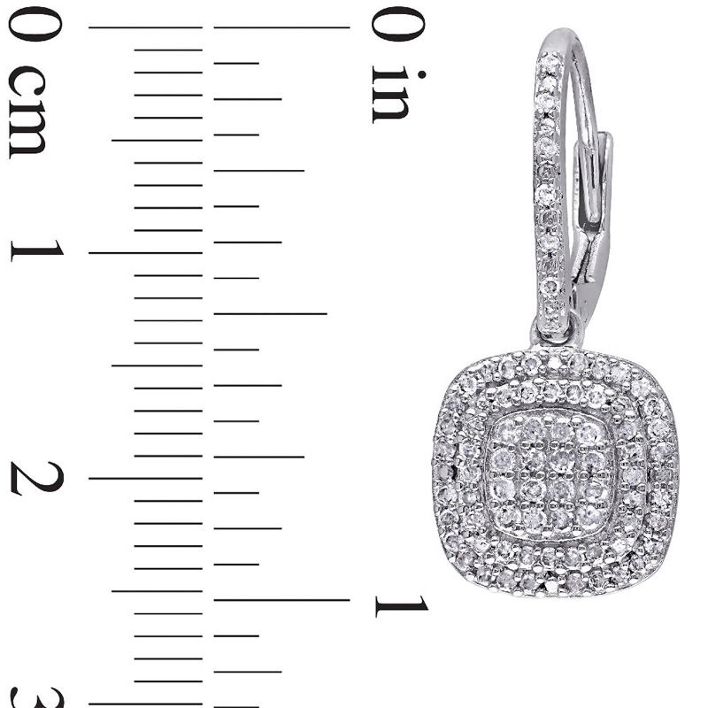 1/2 CT. T.W. Composite Diamond Double Cushion Frame Drop Earrings in Sterling Silver