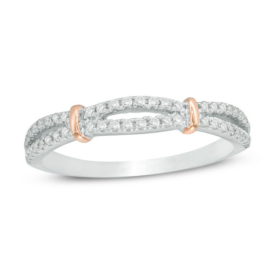 1/4 CT. T.w. Diamond Two Row Collar Anniversary Band in 14K Two-Tone Gold
