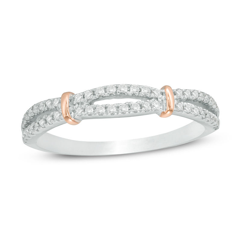 Main Image 1 of 1/4 CT. T.W. Diamond Two Row Collar Anniversary Band in 14K Two-Tone Gold