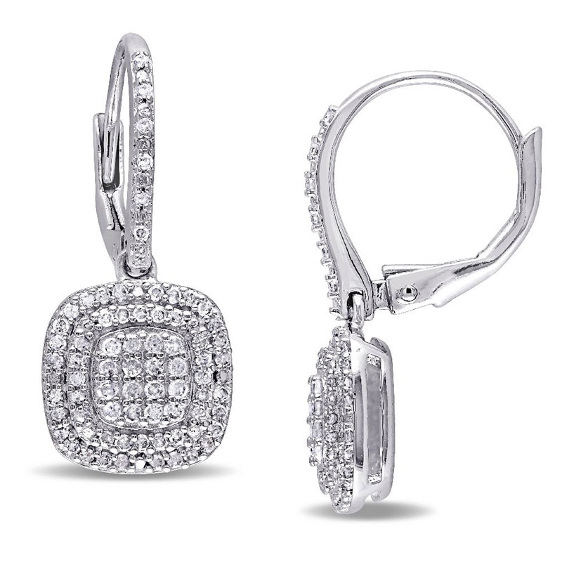 Main Image 1 of 1/2 CT. T.W. Composite Diamond Double Cushion Frame Drop Earrings in Sterling Silver