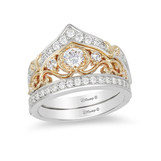 Enchanted Disney Cinderella 3/4 CT. T.w. Diamond Crown Bridal Set in 14K Two-Tone Gold