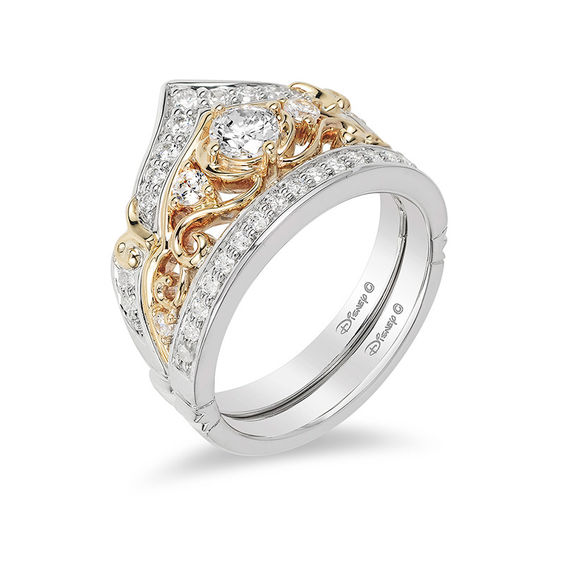 Enchanted Disney Cinderella 3/4 CT. T.w. Diamond Crown Bridal Set in 14K Two-Tone Gold