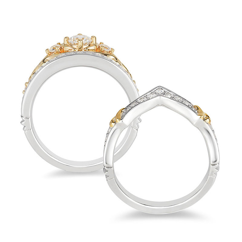 Enchanted Disney Cinderella 3/4 CT. T.W. Diamond Crown Bridal Set in 14K Two-Tone Gold