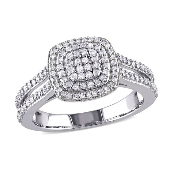 1/2 CT. T.w. Composite Diamond Double Cushion Frame Ring Sterling Silver