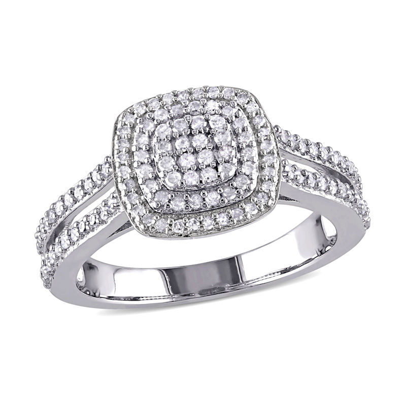 Main Image 1 of 1/2 CT. T.W. Composite Diamond Double Cushion Frame Ring in Sterling Silver