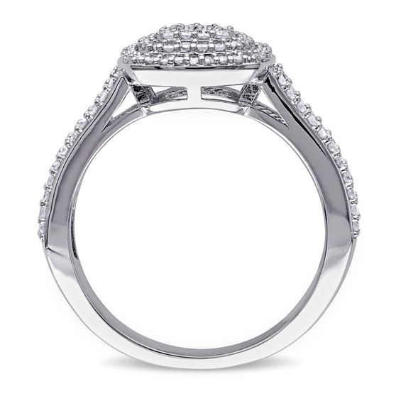 1/2 CT. T.w. Composite Diamond Double Cushion Frame Ring Sterling Silver