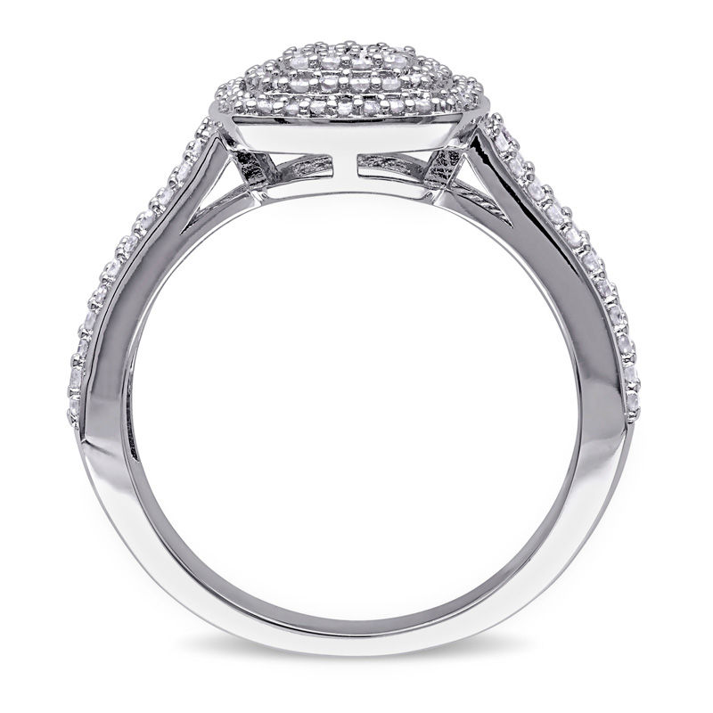 Main Image 3 of 1/2 CT. T.W. Composite Diamond Double Cushion Frame Ring in Sterling Silver