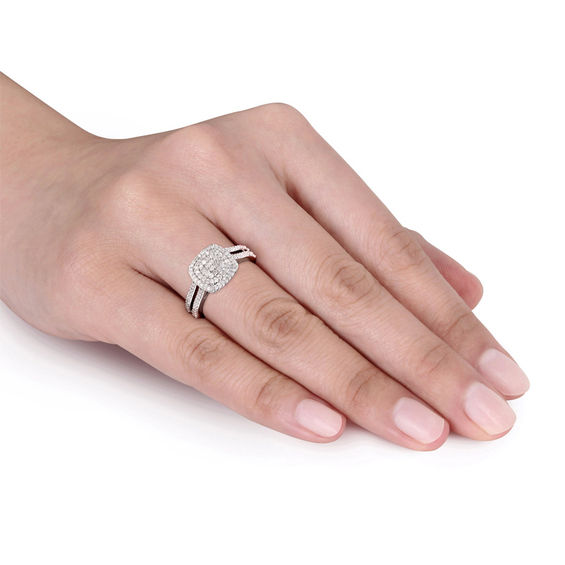 1/2 CT. T.w. Composite Diamond Double Cushion Frame Ring Sterling Silver