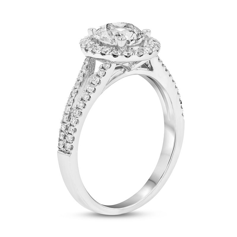 1-1/4 CT. T.W. Oval Diamond Frame Split Shank Engagement Ring in 18K White Gold (I/SI2)