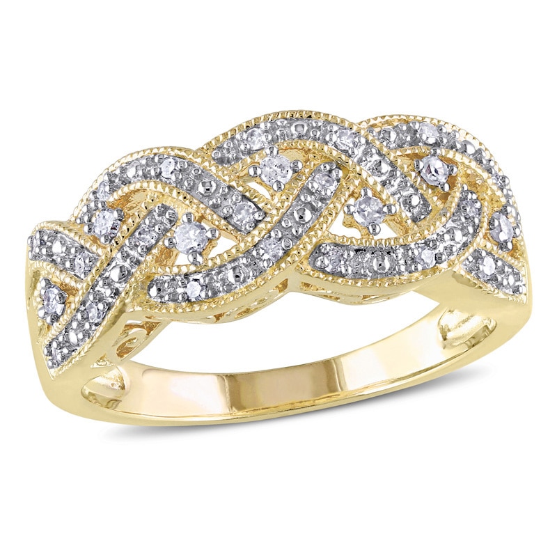 Main Image 1 of 1/8 CT. T.W. Diamond Vintage-Style Braid Ring in Sterling Silver with Yellow Rhodium