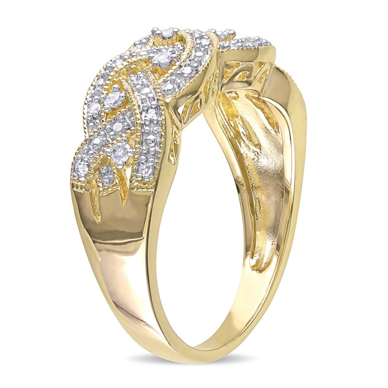 Main Image 2 of 1/8 CT. T.W. Diamond Vintage-Style Braid Ring in Sterling Silver with Yellow Rhodium