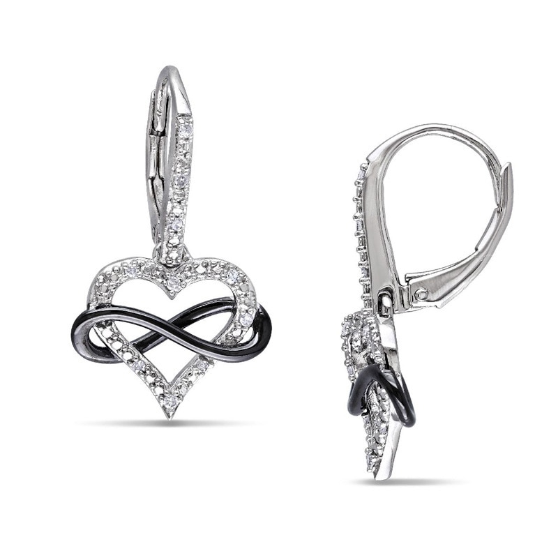 Main Image 1 of Diamond Accent Infinity Heart Drop Earrings in Sterling Silver with Black Rhodium