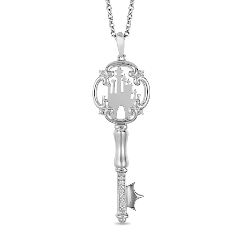 Main Image 1 of Enchanted Disney Princess 1/20 CT. T.W. Diamond Castle Key Pendant in Sterling Silver – 19"