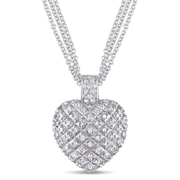 1 CT. T.W. Diamond Three Strand Heart Pendant in Sterling Silver - 17"