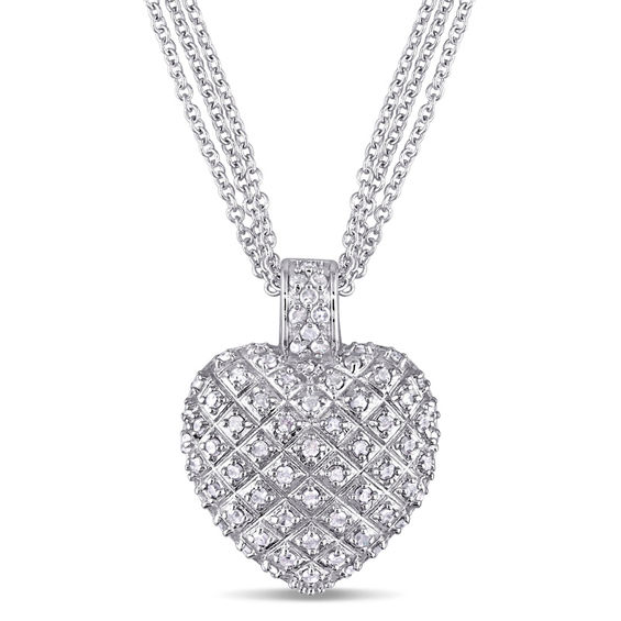 1 CT. T.w. Diamond Three Strand Heart Pendant in Sterling Silver - 17"