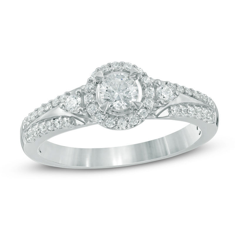 1/2 CT. T.W. Diamond Frame and Edge Engagement Ring in 10K White Gold