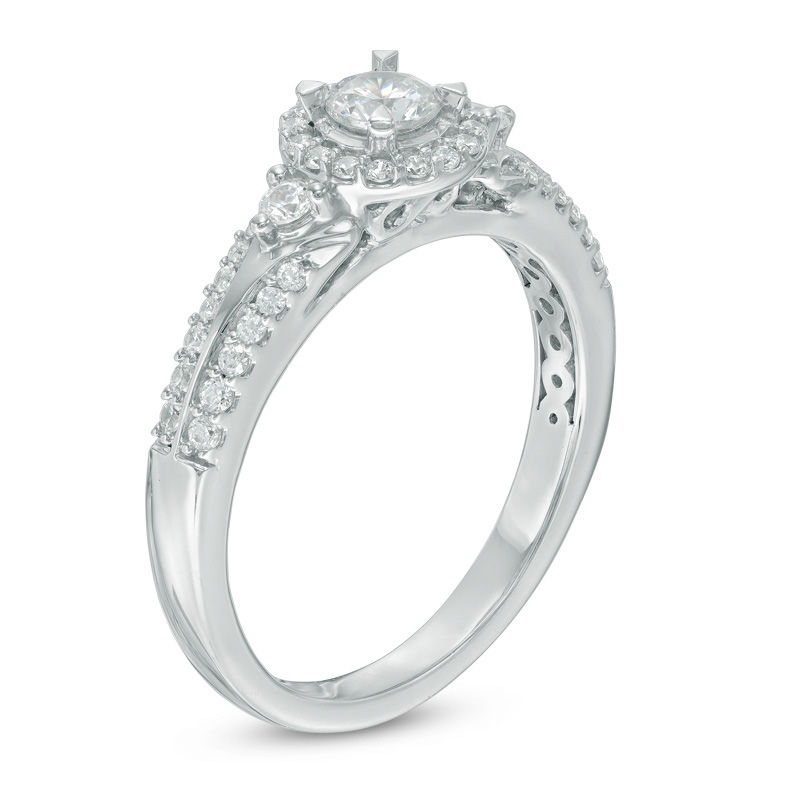1/2 CT. T.W. Diamond Frame and Edge Engagement Ring in 10K White Gold