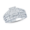 Thumbnail Image 0 of 1/5 CT. T.W. Emerald-Shaped Multi-Diamond Frame Geometric Shank Bridal Set in Sterling Silver