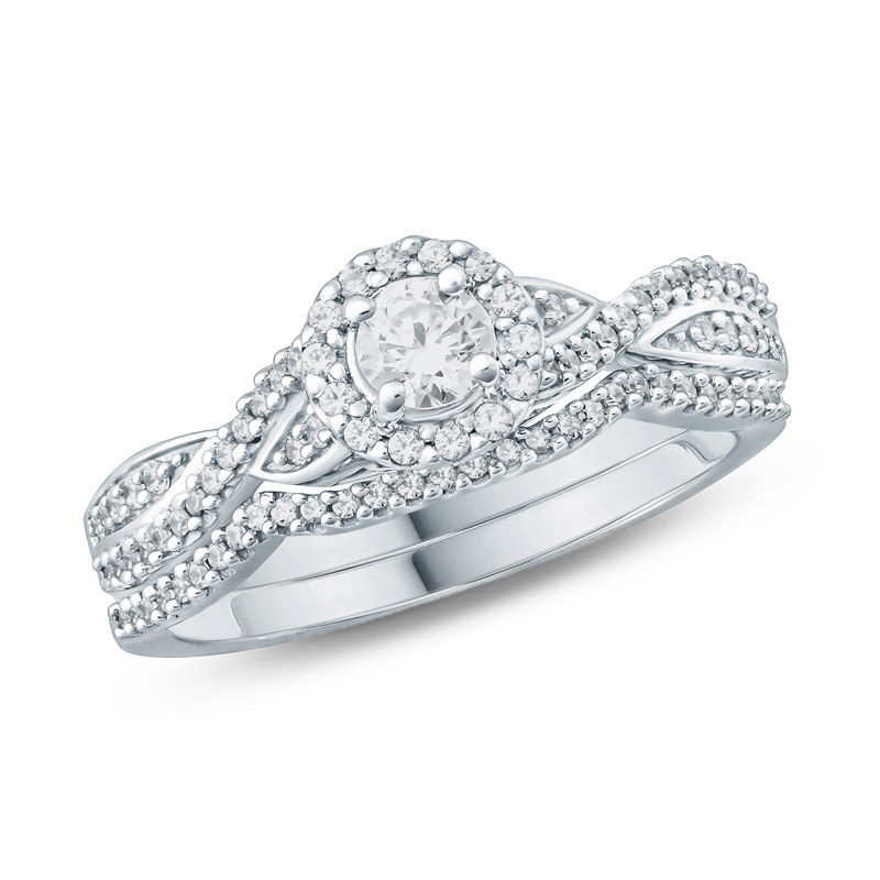 Main Image 1 of 1/2 CT. T.W. Diamond Frame Twist Bridal Set in 10K White Gold