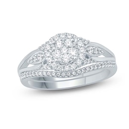 1/2 CT. T.W. Composite Diamond Flower Frame Petal-Sides Bridal Set in 10K White Gold