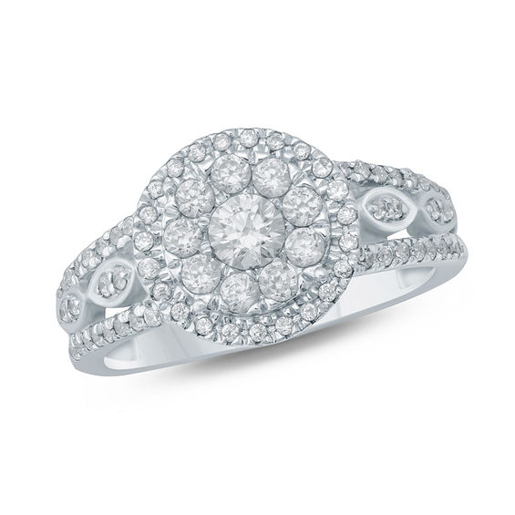 3/4 CT. T.W. Diamond Flower Frame Engagement Ring in 10K White Gold ...